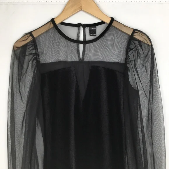Sexy Y2K Gothic Velour Mesh Top Black Women’s Size M Whimsigoth Long Sleeve - Picture 3 of 10